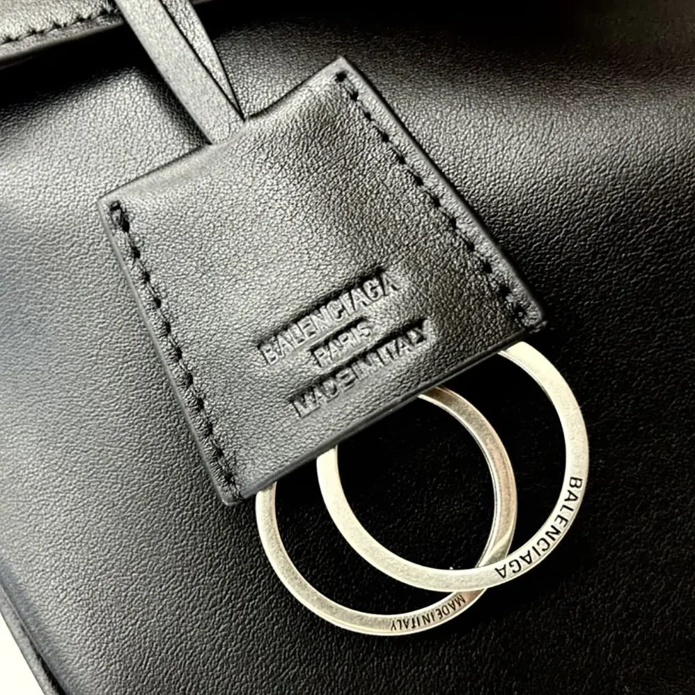 Balenciaga Rodeo Handbag Large In Black Smooth Calfskin Aged for Women in Silver Hardware