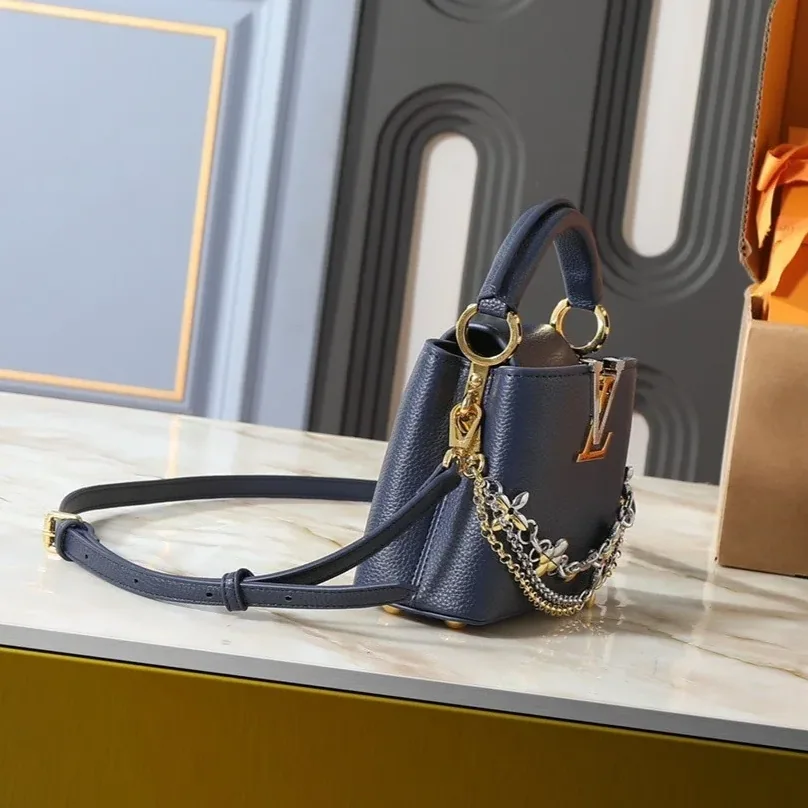 Louis Vuitton Capucines Mini Top Handle Bag / Navy Blue Silver/ Gold Hardware