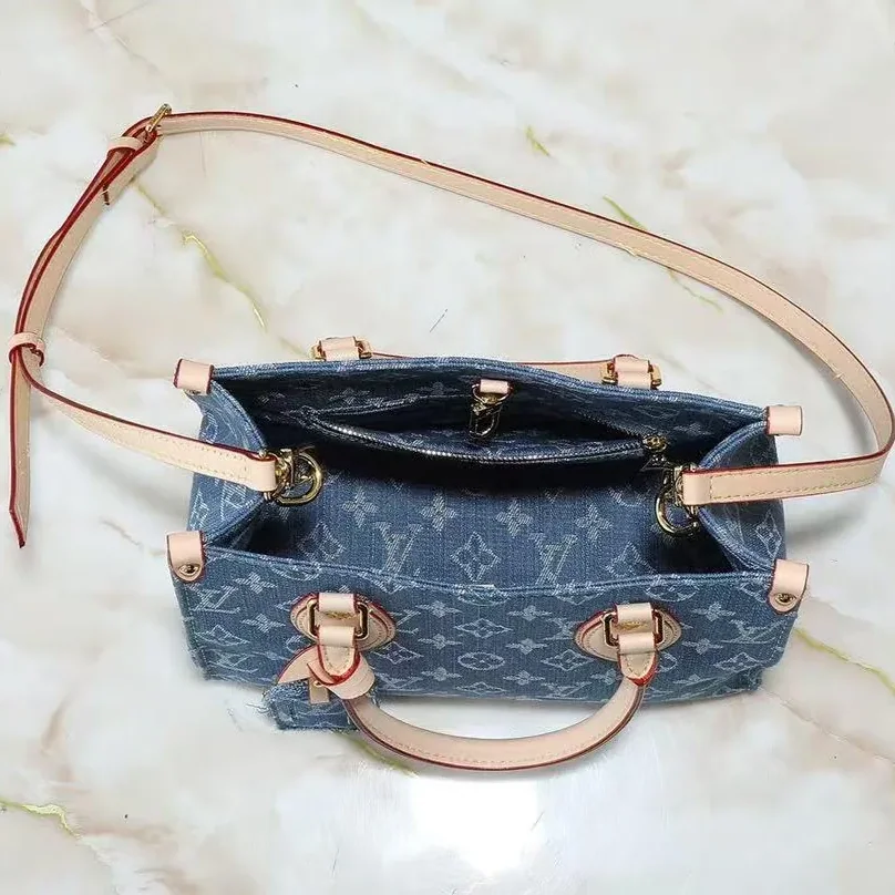 Louis Vuitton OnTheGo PM Tote Bag in Denim Blue Gold Hardware