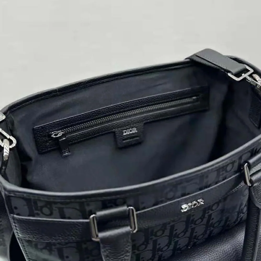Dior Explorer Tote Bag Black Dior Oblique Mirage Technical Fabric and Grained Calfskin for Men