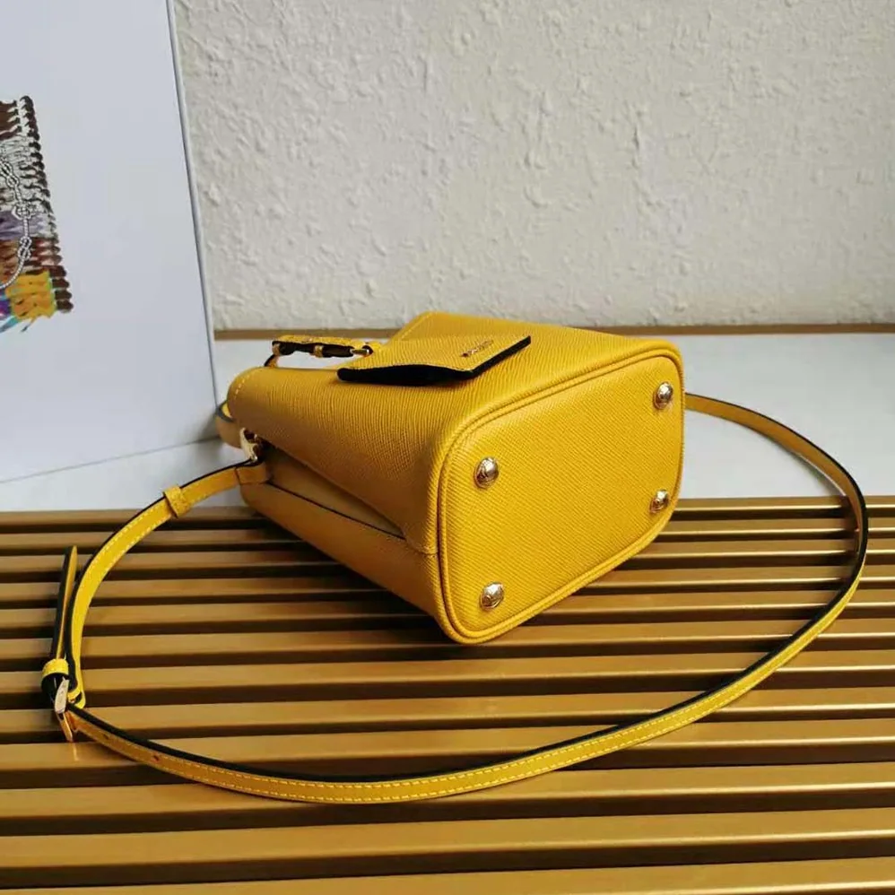 Prada Small Saffiano Leather Prada Panier Bag for Women in Yellow