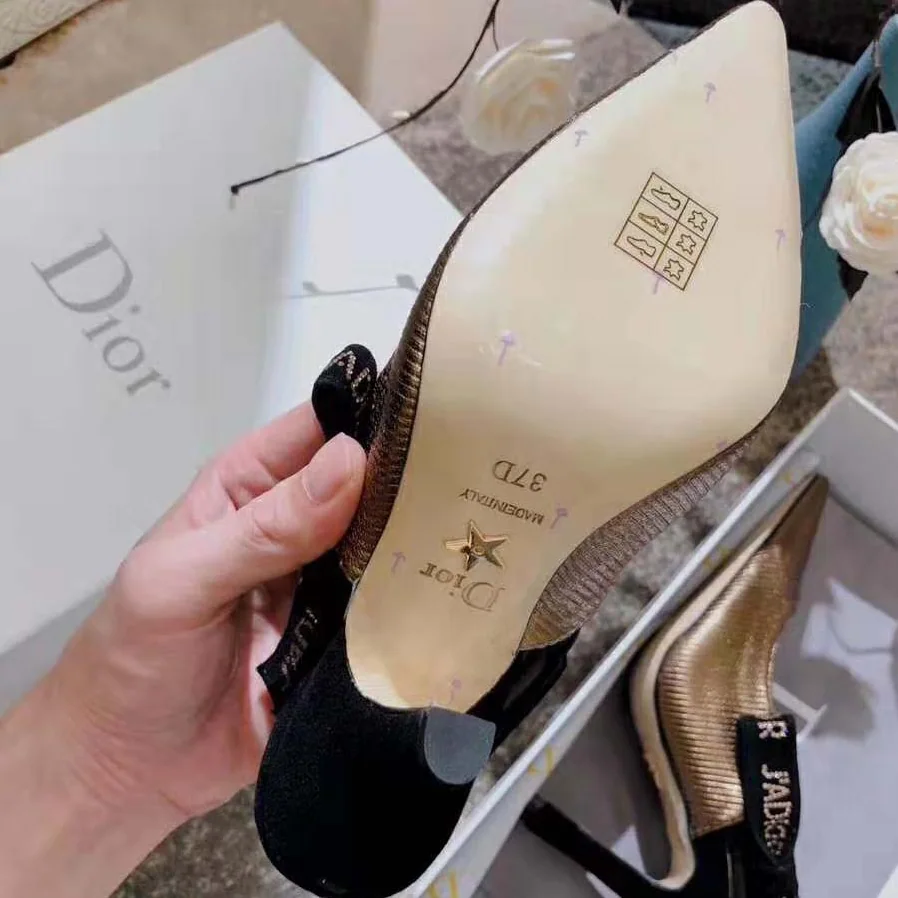 Dior J'adior Slingback Pump Bronze Lame Grosgrain Strass 10 cm Heel for Women in Gold
