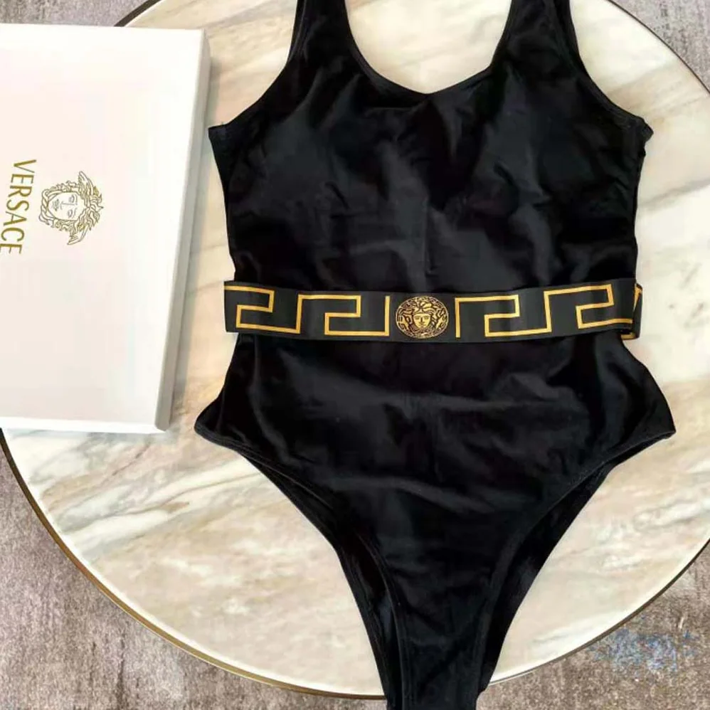 Versace Greca Border One-piece Swimsuit for Women in Black