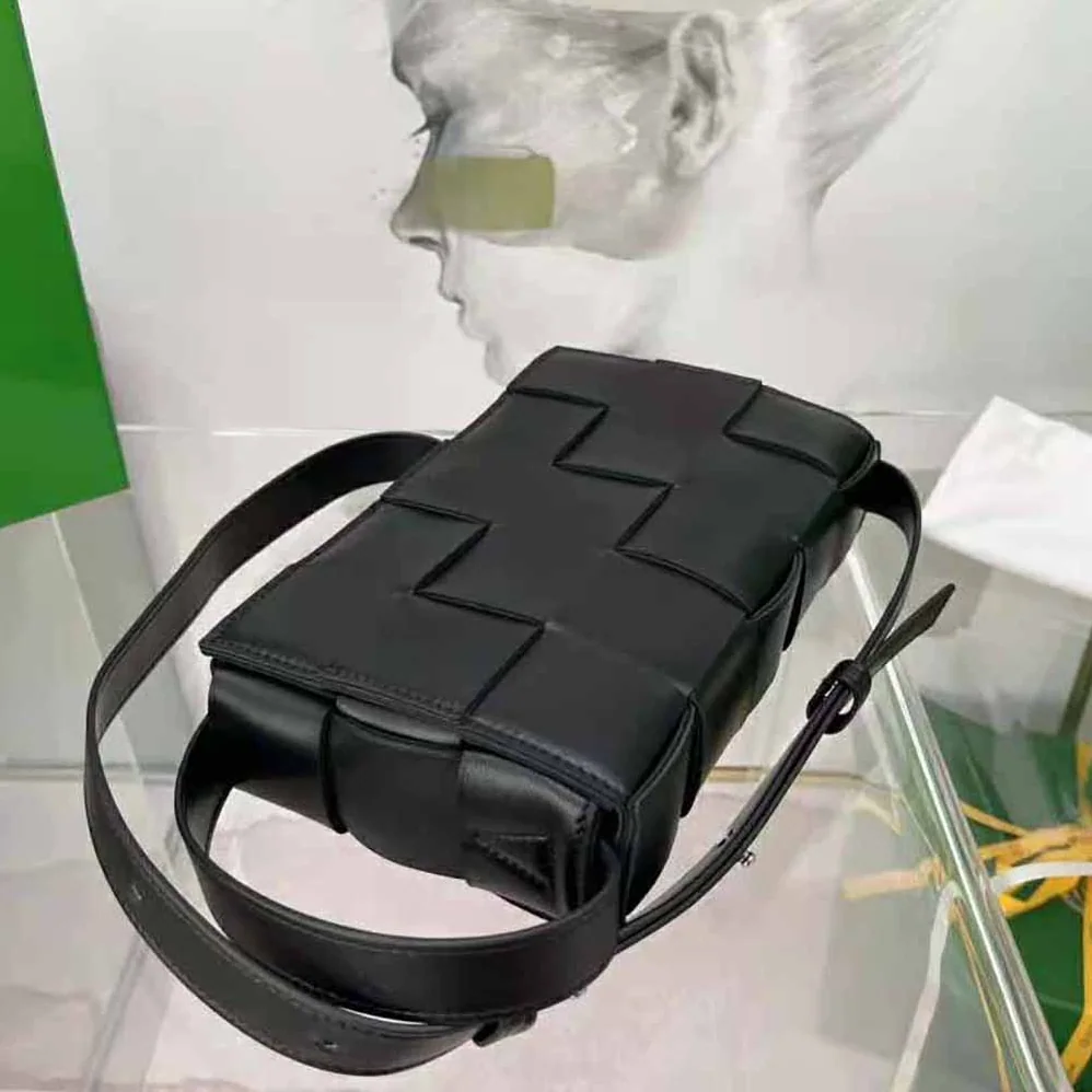 Bottega Veneta Cassette Intreccio Leather Cross-Body Bag for Women in Black