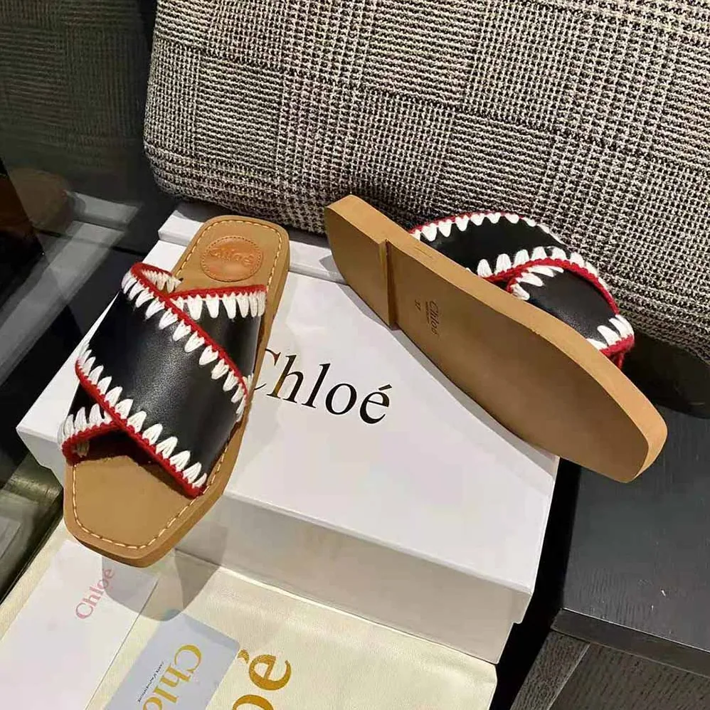 Chloe Woody Flat Slide for Women in Black