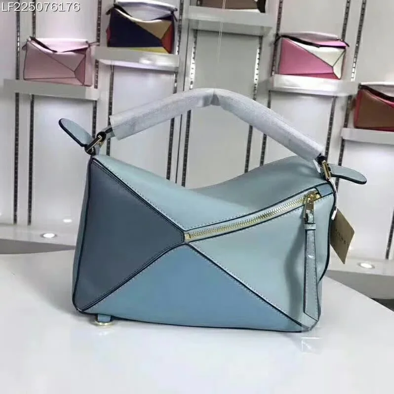Loewe Puzzle Multi-color Bag with Strap Handle in Calfskin in Blue