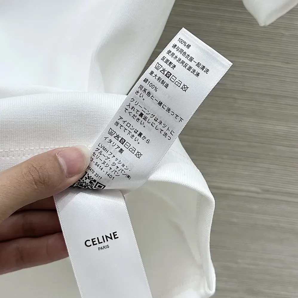 Celine Triomphe T-Shirt In Ribbed Cotton Jersey for Women in White Celine Triomphe T-Shirt In Ribbed Cotton Jersey for Women in White