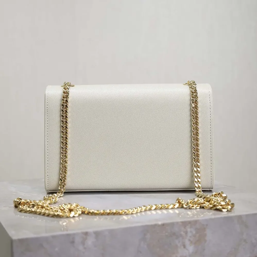 Saint Laurent YSL Kate Medium In Grain De Poudre Embossed Leather White for Women