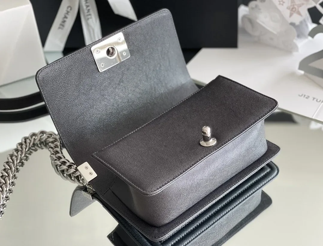 Chanel Boy Mini Crossbody Bag in Black Silver Hardware Chanel Boy Mini Crossbody Bag in Black Silver Hardware
