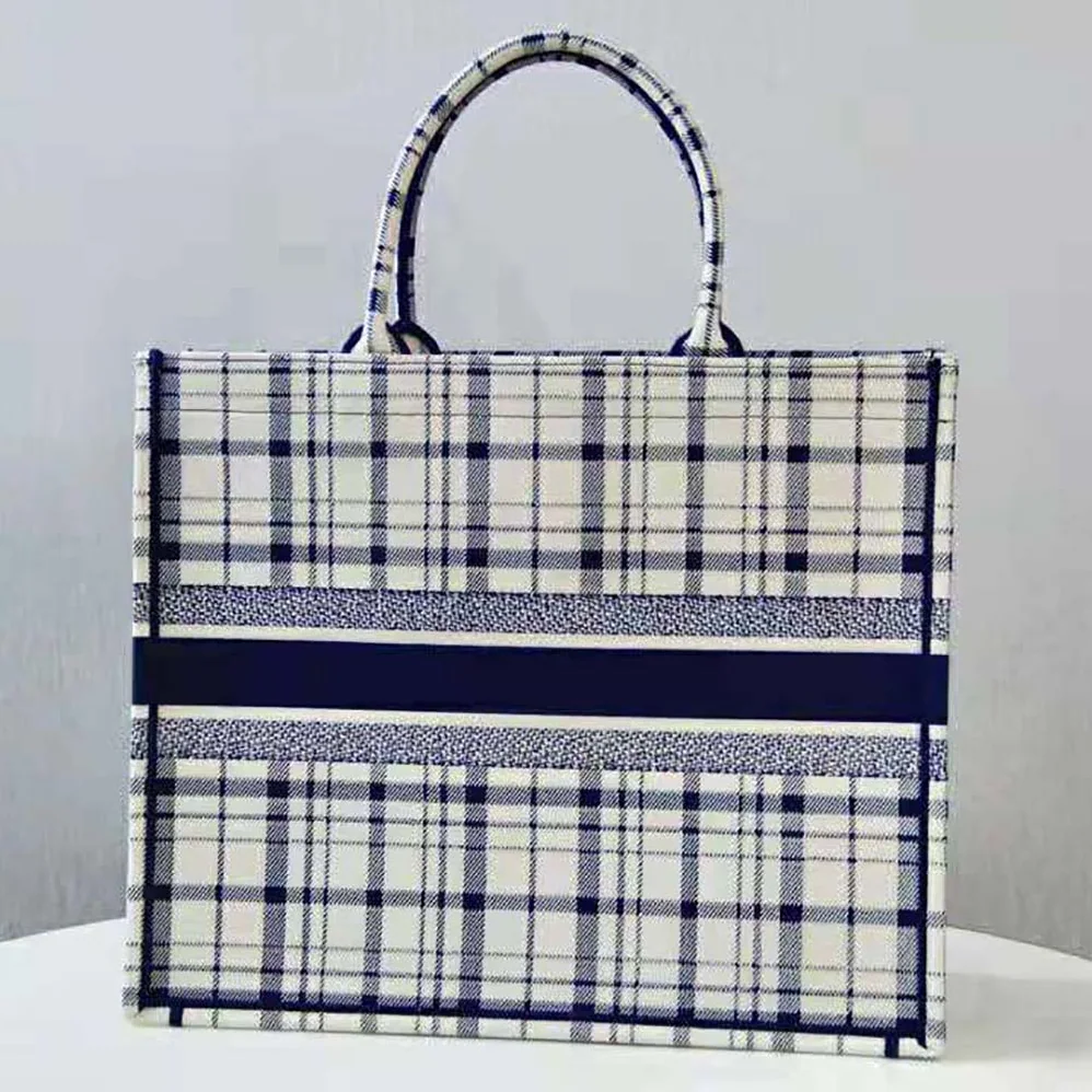 Dior Book Tote Blue Check'n'Dior Embroidery for Women
