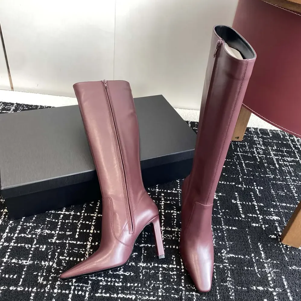 Saint Laurent YSL Francoise Boots In Smooth Leather for Women in Maroon