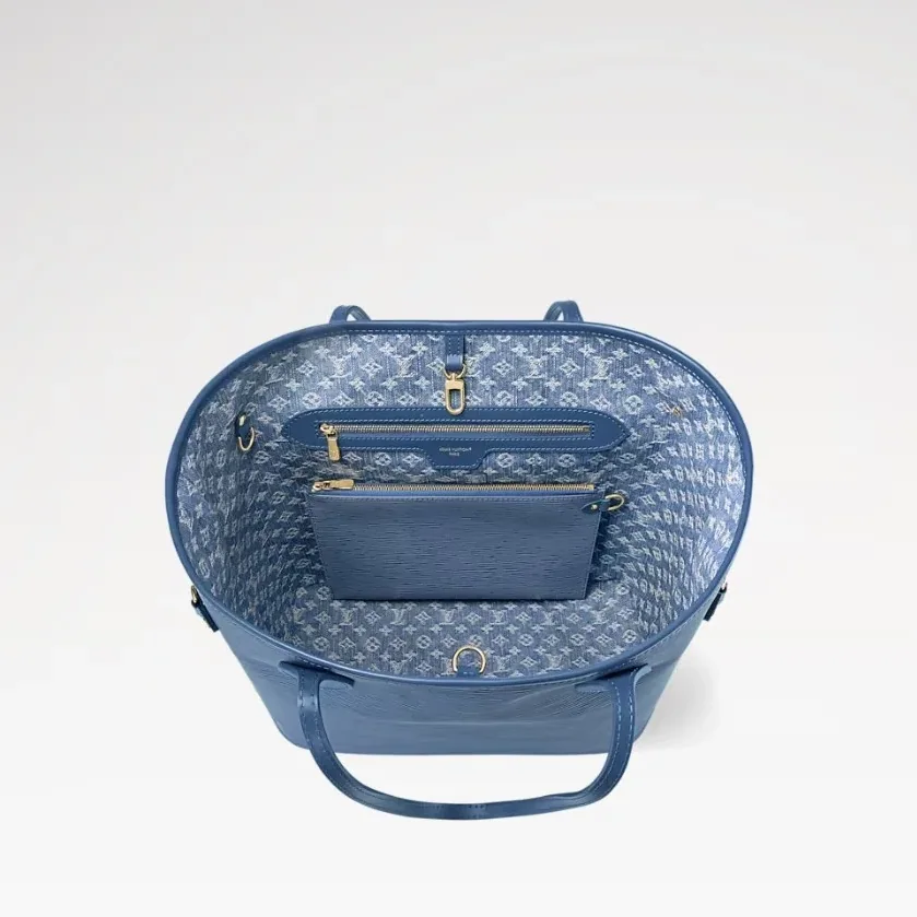 Louis Vuitton Neverfull MM Tote Bag in Blue Gold Hardware