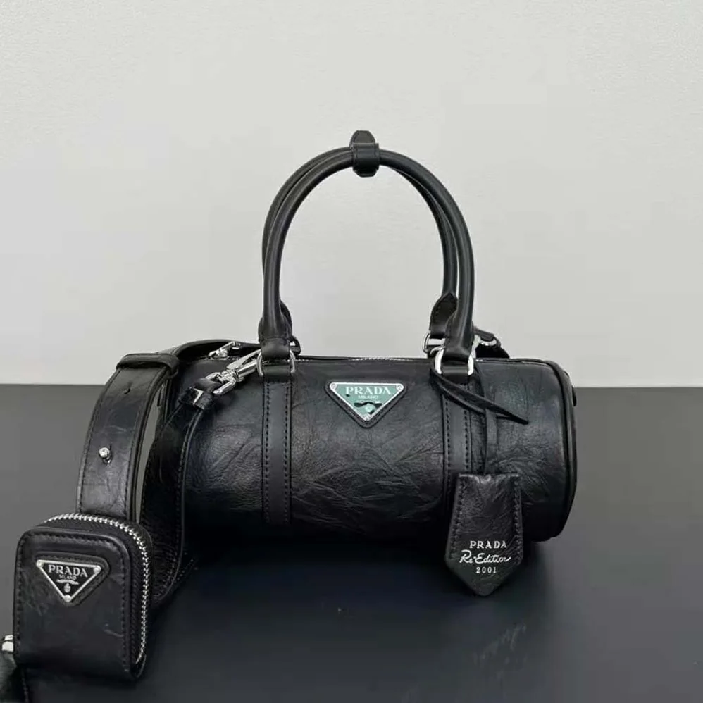 Prada Antique Nappa Leather Handbag for Women in Black Prada Antique Nappa Leather Handbag for Women in Black