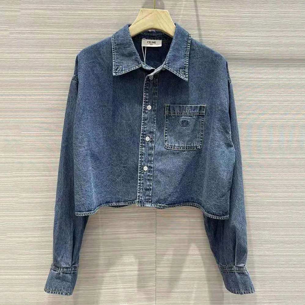 Celine Cropped Shirt in Union Ocean Wash Denim for Women