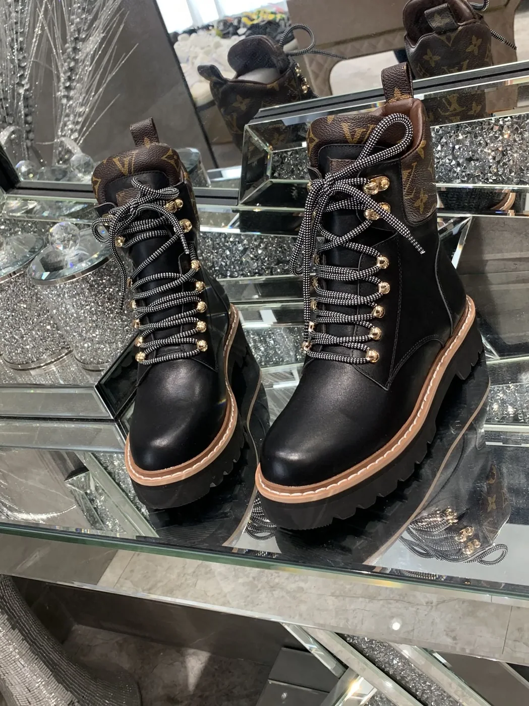 Louis Vuitton Territory Flat Military Boots Black LV 1A958N