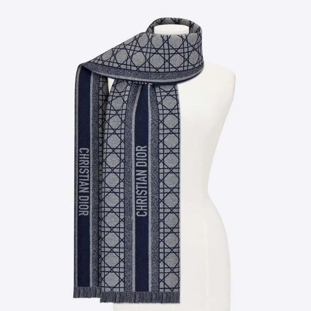 Dior Cannage Scarf Navy Blue and Gray Cashmere and Virgin Wool for Women Dior Cannage Scarf Navy Blue and Gray Cashmere and Virgin Wool for Women
