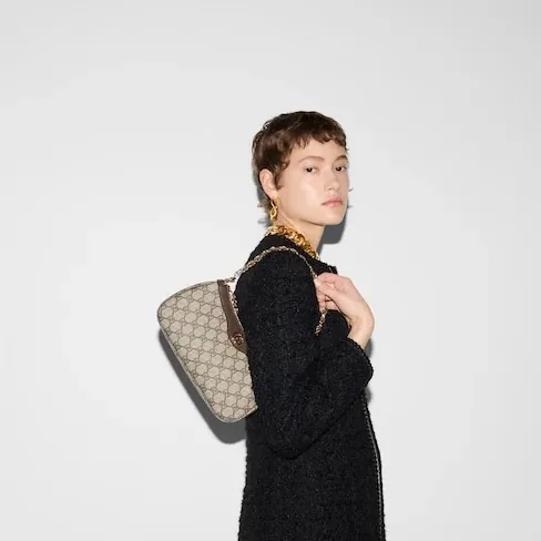 Gucci Ophidia Small Shoulder Bag / Beige/ Dark Brown Gold Hardware