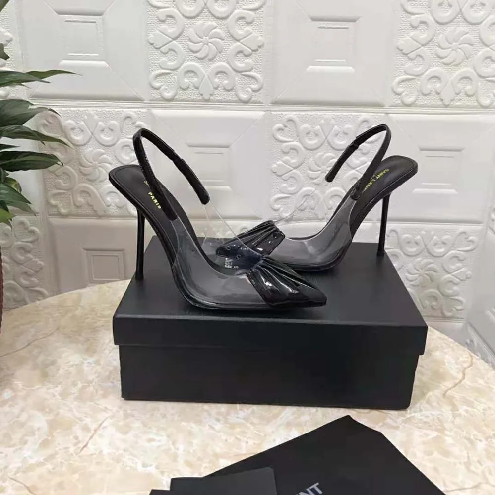 Saint Laurent YSL Chica Slingback Pumps in Tpu and Patent Leather for Women in Black Saint Laurent YSL Chica Slingback Pumps in Tpu and Patent Leather for Women in Black