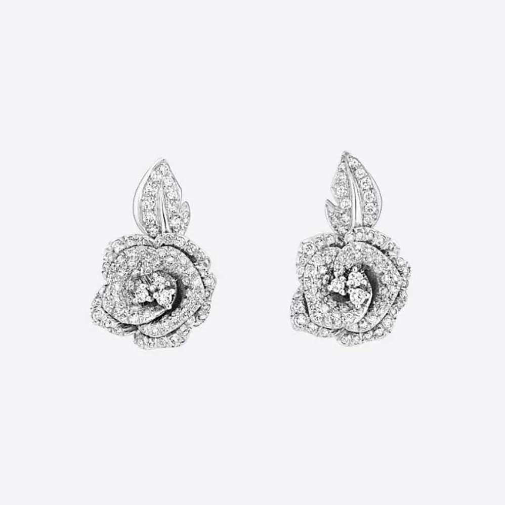Dior Medium Rose Dior Bagatelle Earrings 18K White Gold and Diamonds for Women Dior Medium Rose Dior Bagatelle Earrings 18K White Gold and Diamonds for Women