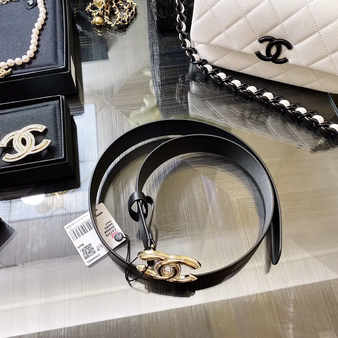 Chanel Mini Stone Interlocking C Buckle Belt Black Chanel Mini Stone Interlocking C Buckle Belt Black