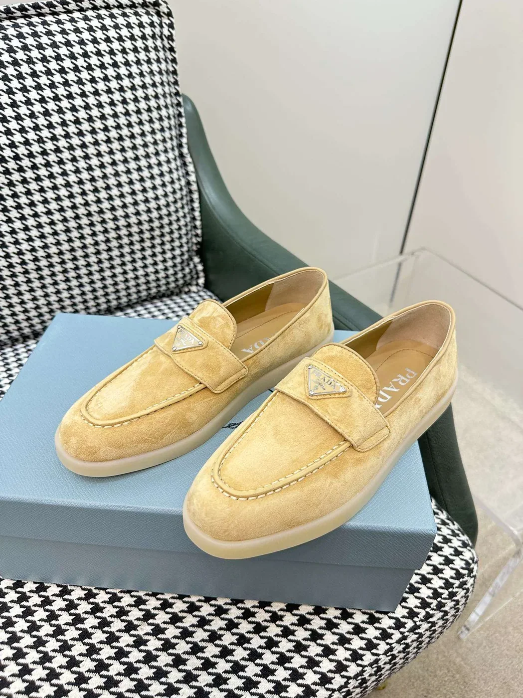 Prada Brushed Loafers Beige