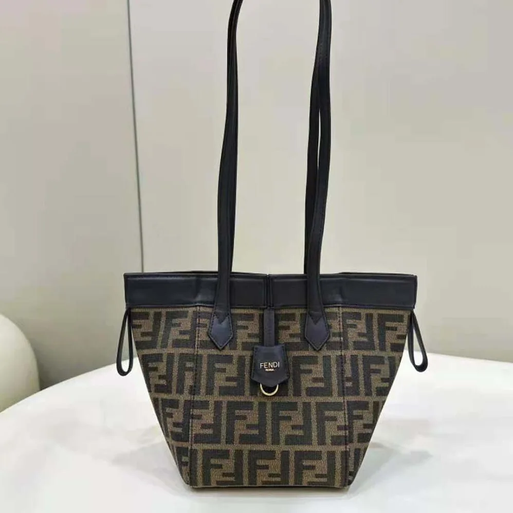 Fendi Origami Mini Brown FF Jacquard Fabric Mini Bag That Can be Transformed for Women