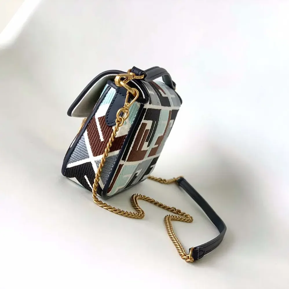 Fendi Baguette Mini Canvas Bag with Multicolor FF Embroidery for Women Fendi Baguette Mini Canvas Bag with Multicolor FF Embroidery for Women