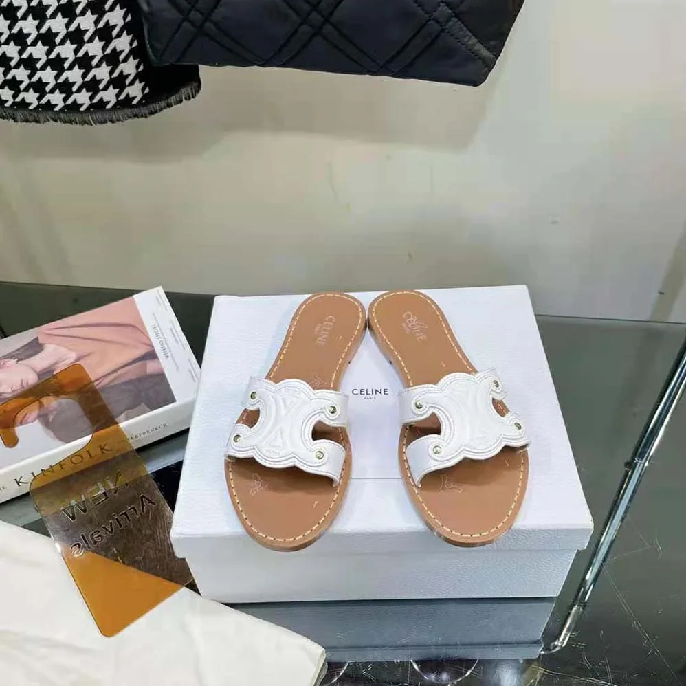 Celine Triomphe Mule in Calfskin for Women in White