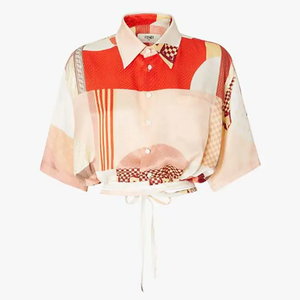 Fendi Pink Silk Shirt with Patchwork Print for Women Fendi Pink Silk Shirt with Patchwork Print for Women