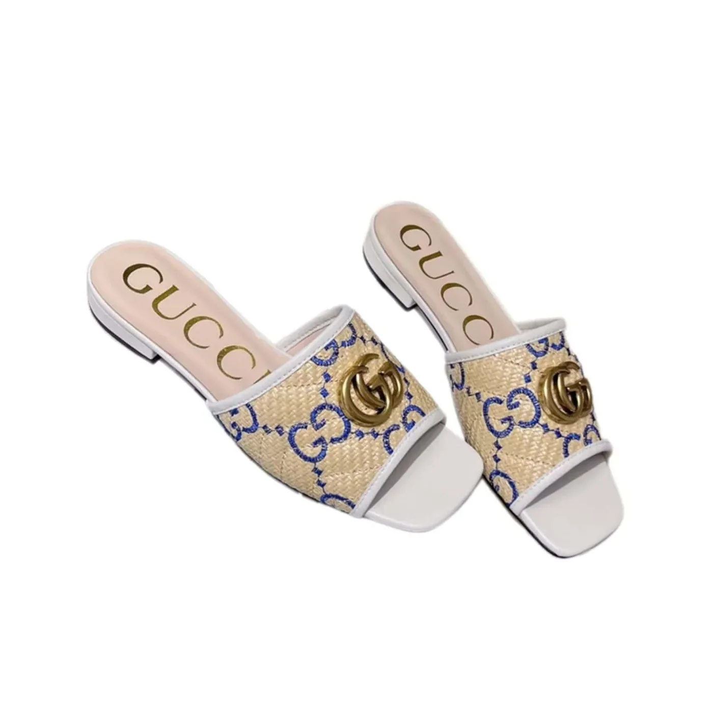 Gucci GG Raffia Effect Slide White for Women Gucci GG Raffia Effect Slide White for Women