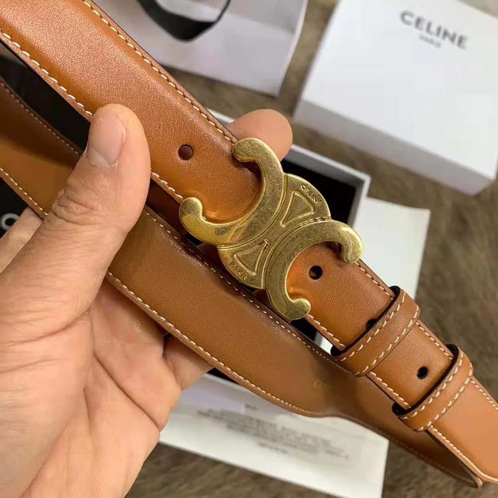 Celine Triomphe Belt in Natural Calfskin for Women in Brown