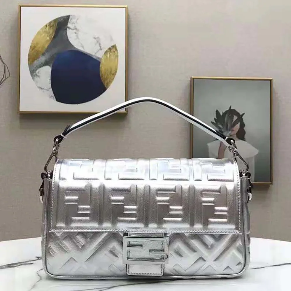 Fendi Baguette Fendi Prints On Leather Bag for Women in Silver Fendi Baguette Fendi Prints On Leather Bag for Women in Silver