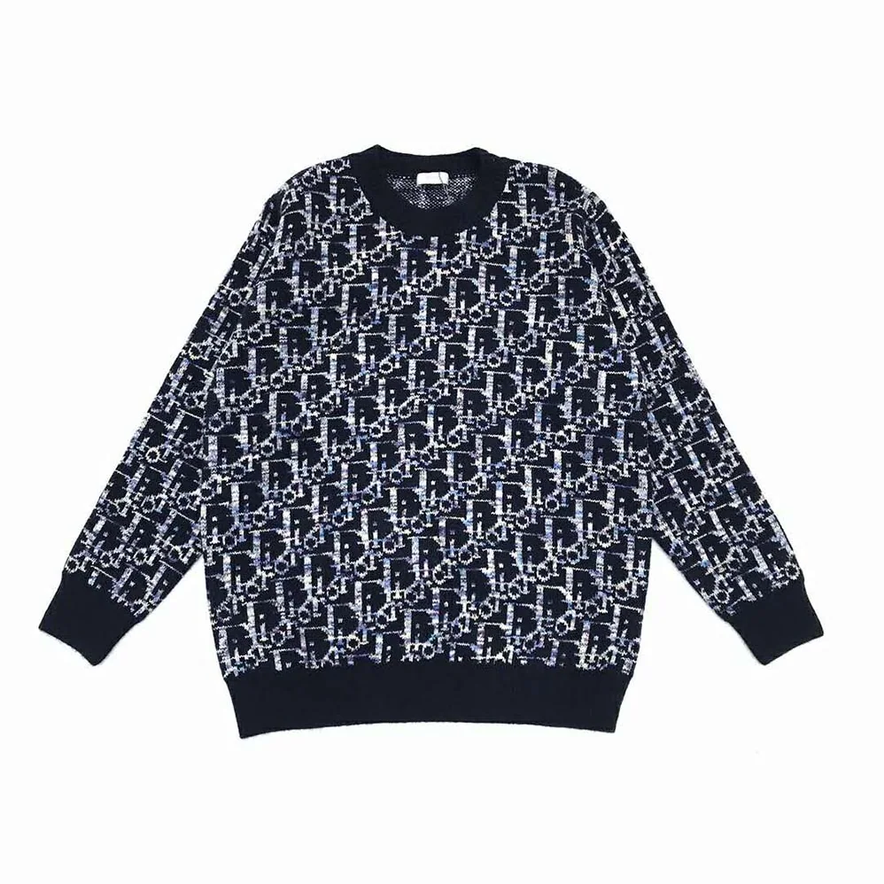 Dior Oblique Sweater Navy Blue Wool Jacquard for Men