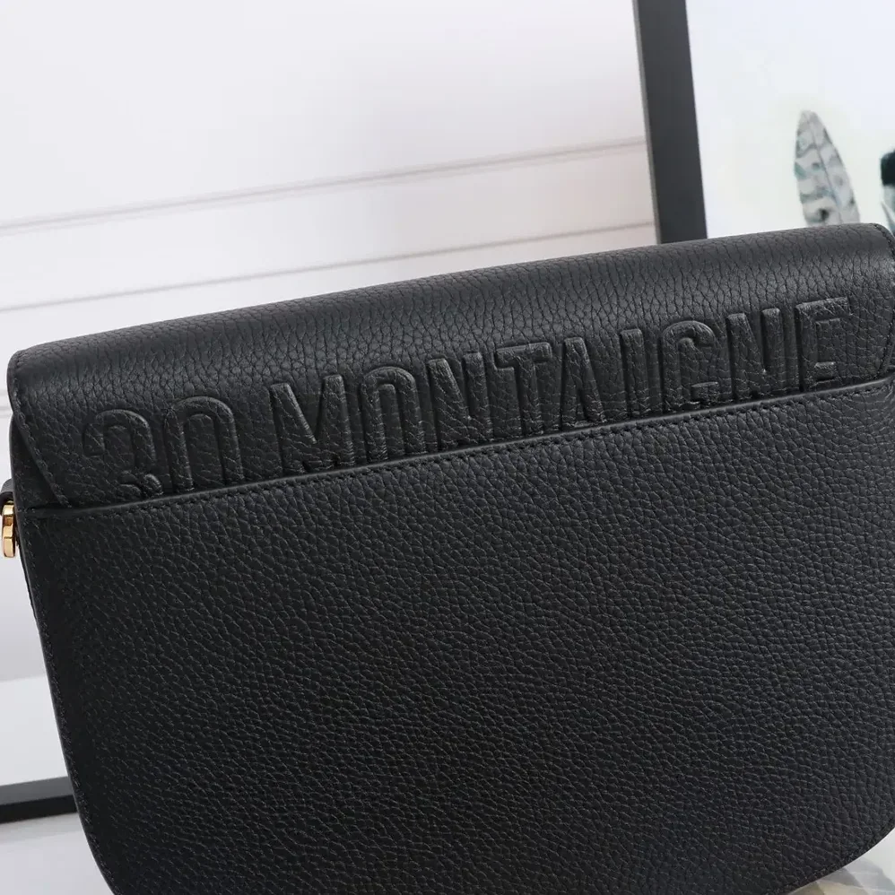 Dior Large Dior Bobby Bag Black Grained Calfskin with Embroidered Shoulder Strap for Women