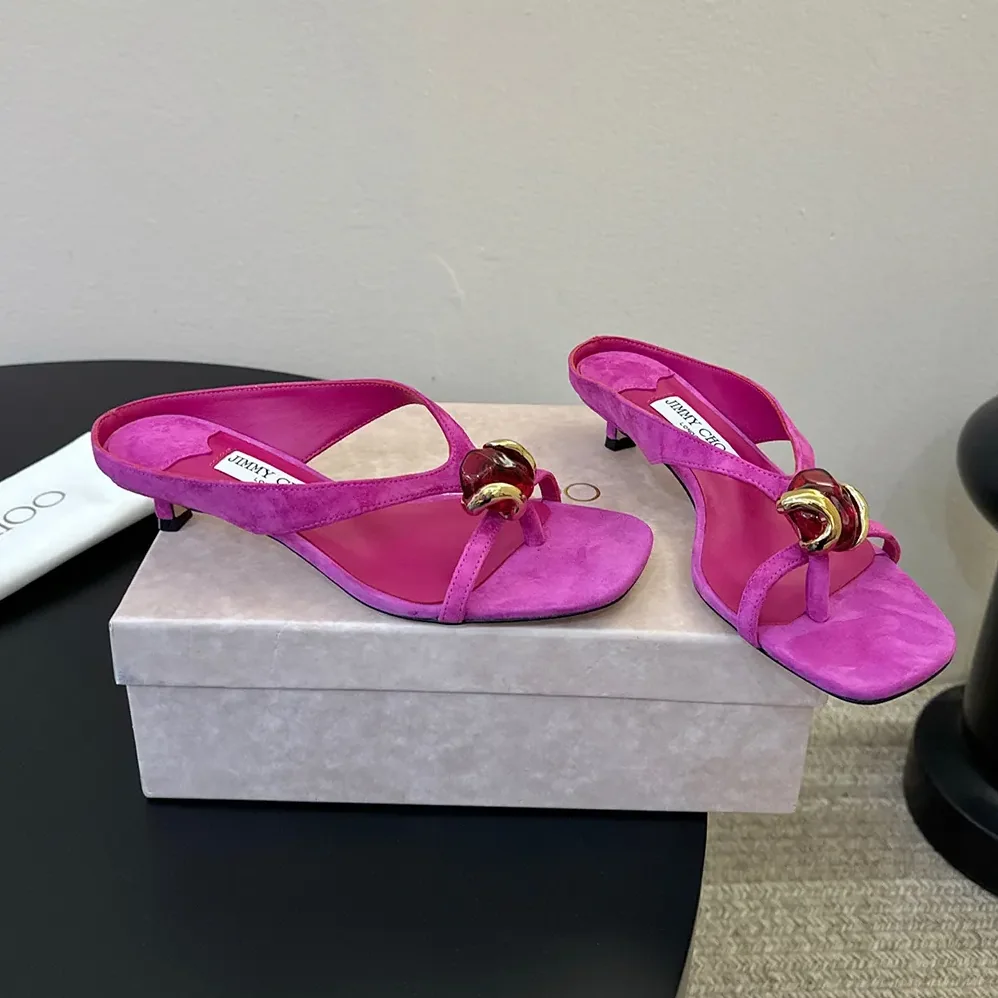 Jimmy Choo Emeri Stone 35 Violet Orchid And Dark Amber Suede Sandals for Women