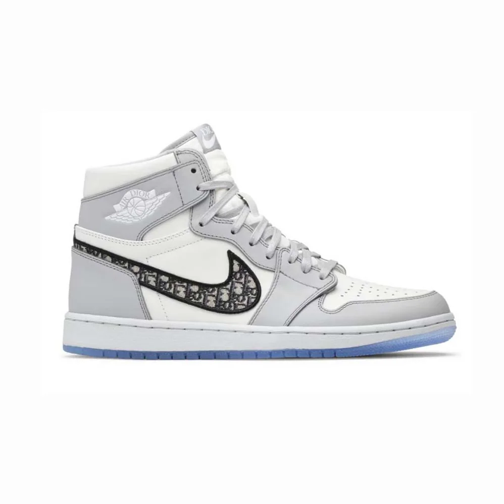 Dior Air Jordan 1 Low High-Top Sneaker Gray and White Smooth Calfskin for Men