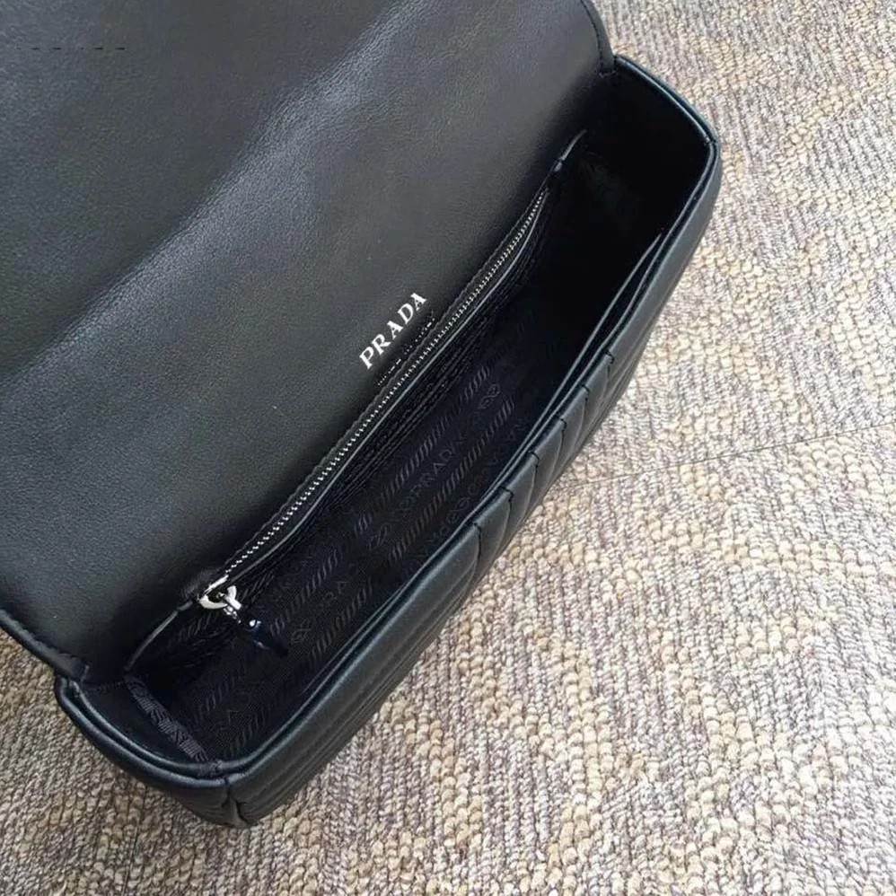 Prada Diagramme Leather Shoulder Bag for Women in Black Prada Diagramme Leather Shoulder Bag for Women in Black