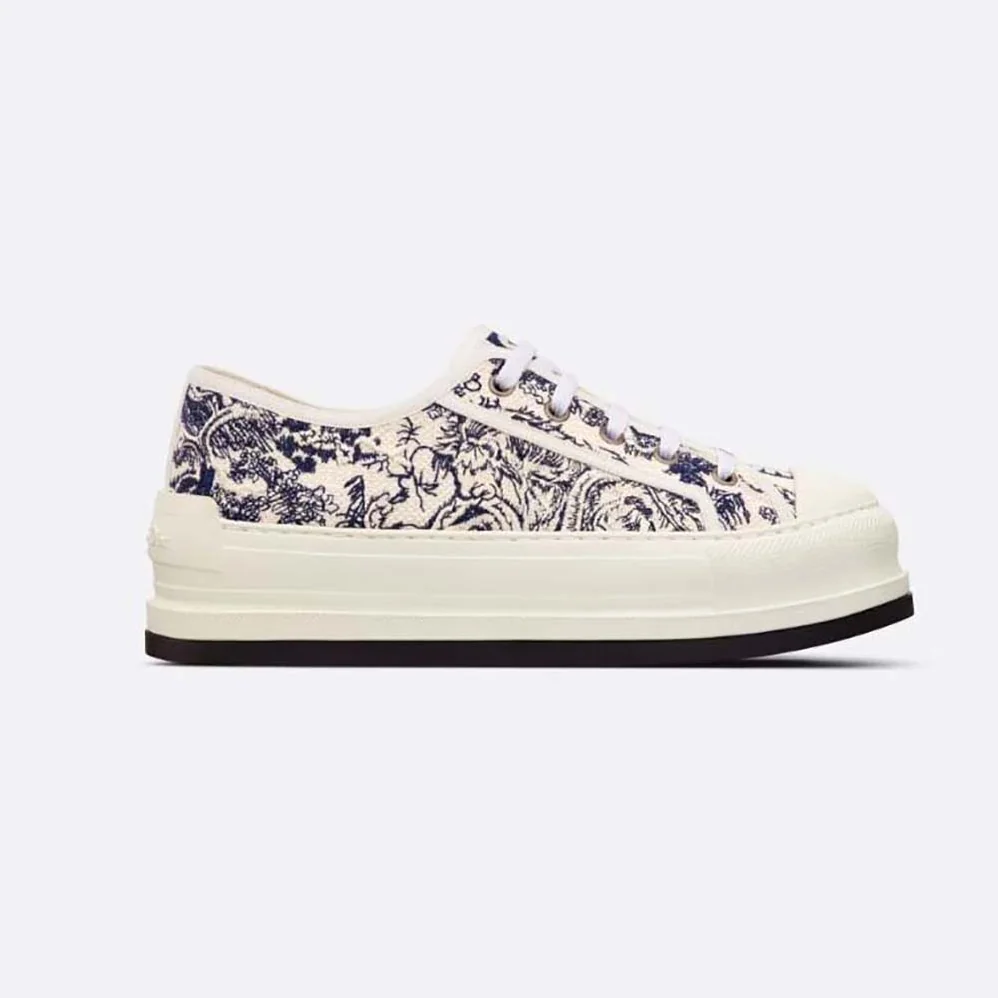 Dior Walk'n'dior Platform Sneaker White Embroidered Cotton with Blue Toile de Jouy Motif for Women Dior Walk'n'dior Platform Sneaker White Embroidered Cotton with Blue Toile de Jouy Motif for Women