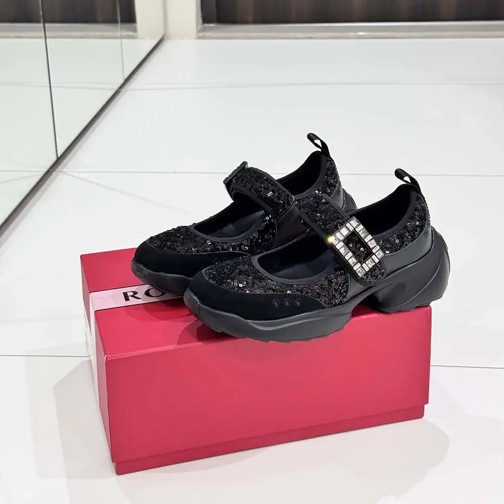 Roger Vivier Viv' On The Run Mary Janes With Sequins Black for Women