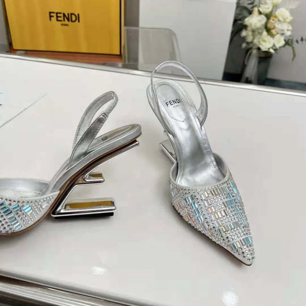 Fendi First Silver-colored Rhinestone High in heeled Slingbacks Fendi First Silver-colored Rhinestone High in heeled Slingbacks
