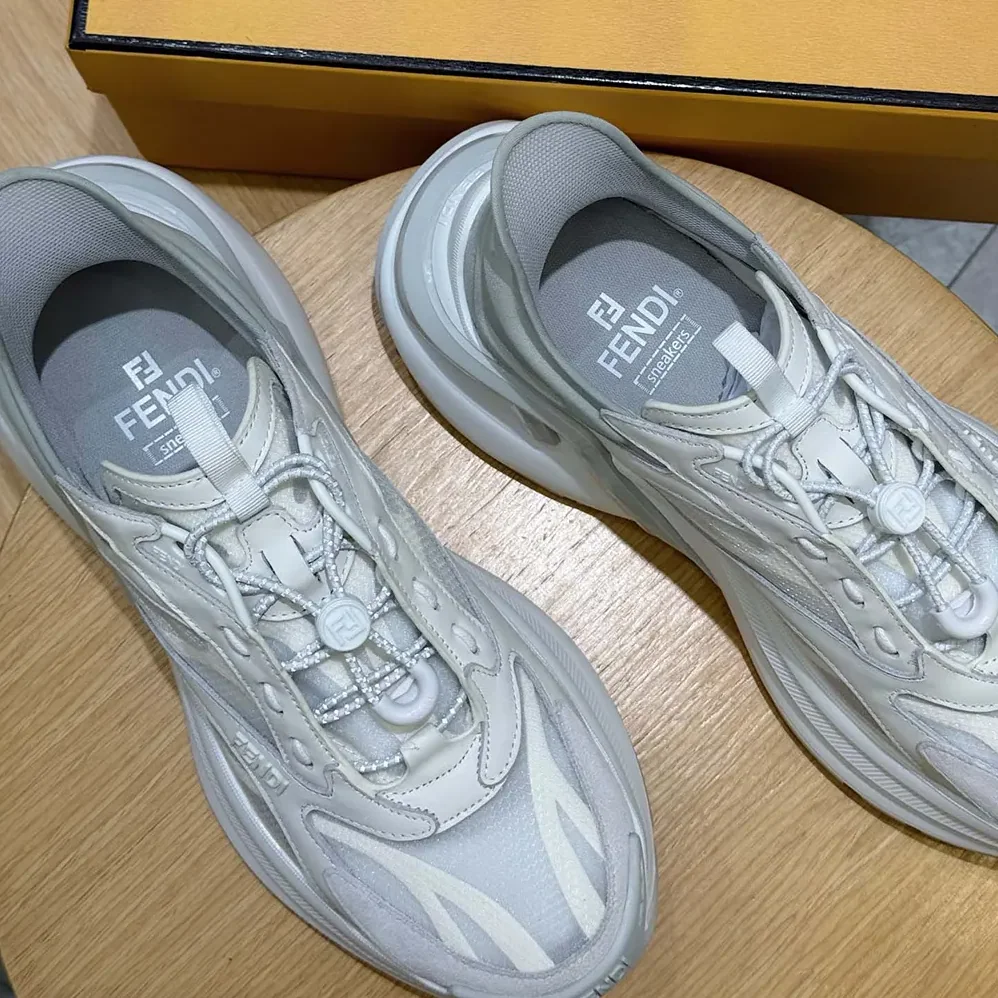 Fendi F-Light Sneakers White Leather and Mesh Running Shoes for Unisex