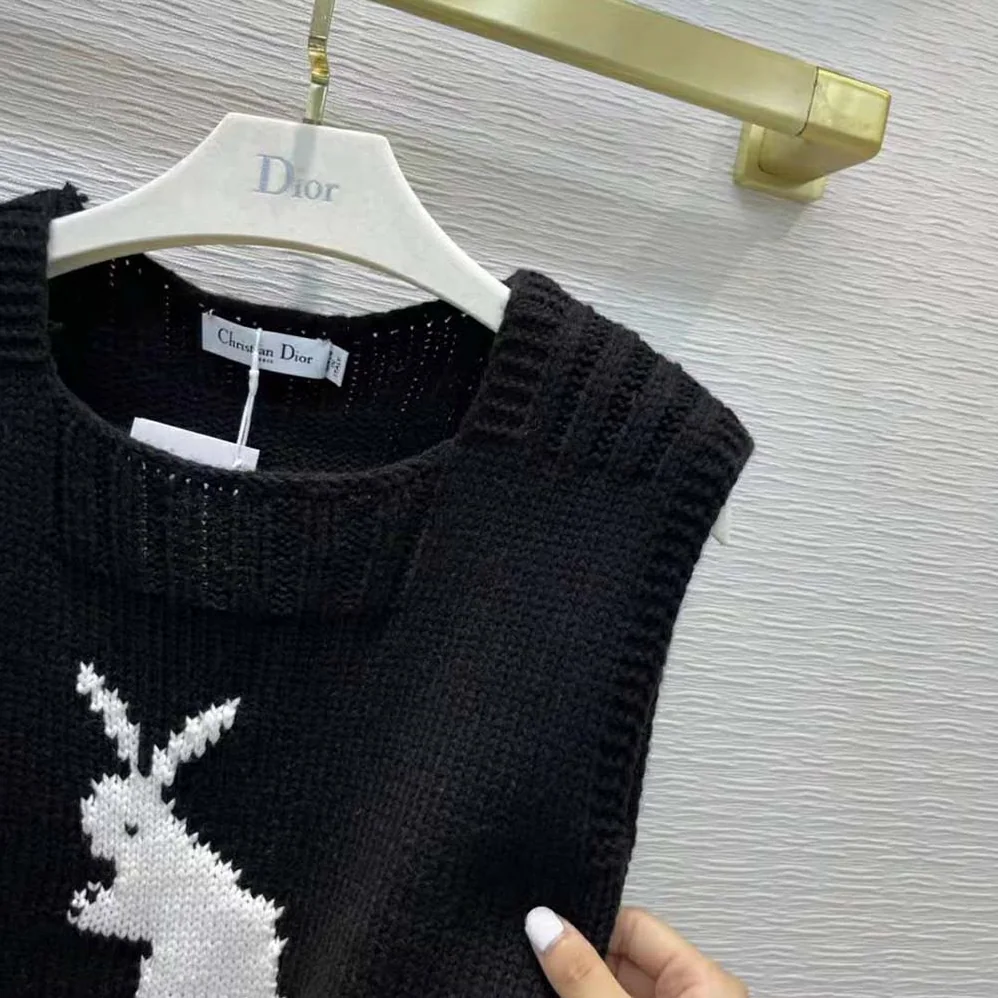 Dior Dioramour Sleeveless Sweater Black White and Red Wool and Cashmere for Women