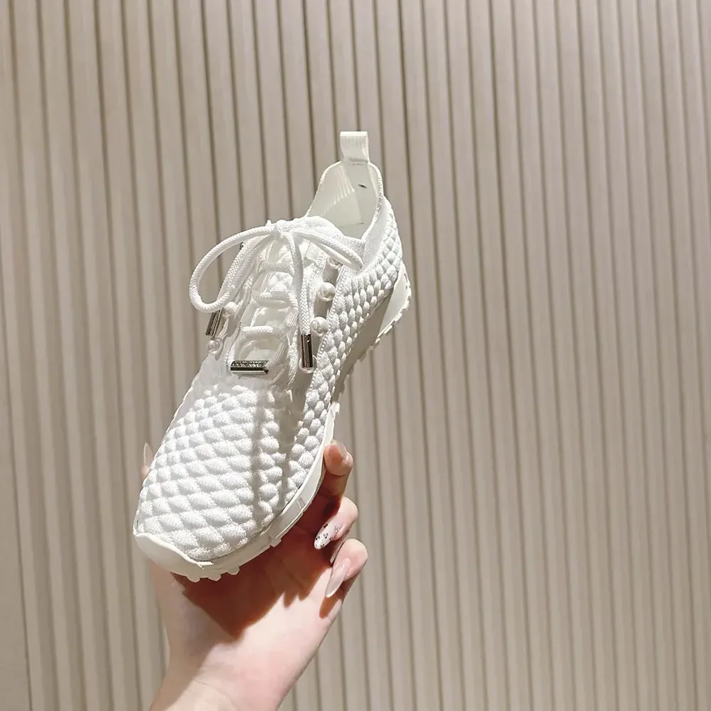 Jimmy Choo Veles White Textured Knit Trainers for Women Jimmy Choo Veles White Textured Knit Trainers for Women