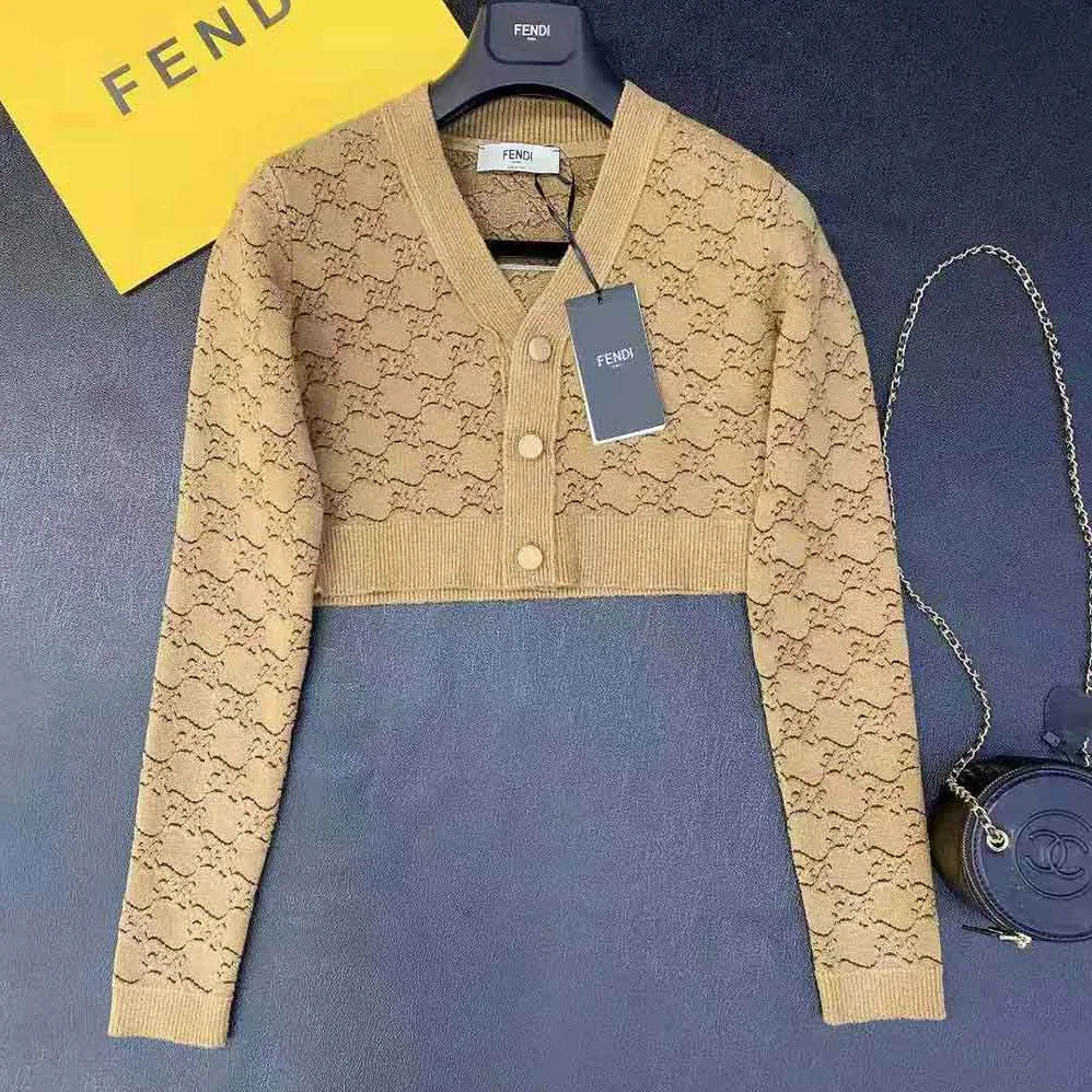 Fendi Beige Velvet and Viscose Cardigan with V Neck and Ribbed Edges for Women Fendi Beige Velvet and Viscose Cardigan with V Neck and Ribbed Edges for Women