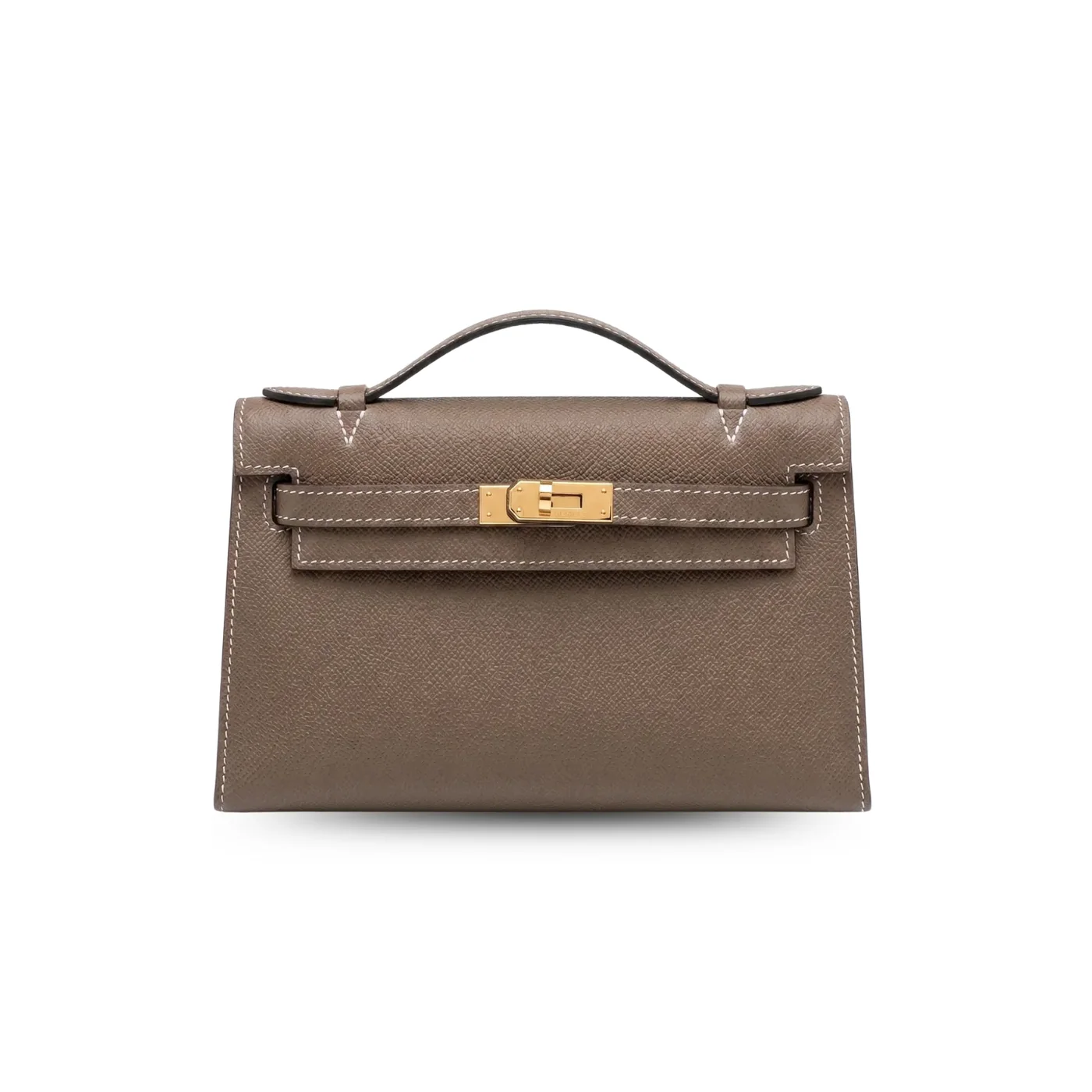Hermes Kelly Pochette Top Handle Bag in Etoupe Epsom Gold Hardware Hermes Kelly Pochette Top Handle Bag in Etoupe Epsom Gold Hardware