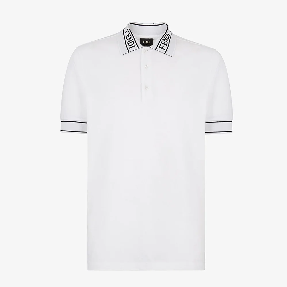 Fendi Polo Shirt White Pique Sweater for Men
