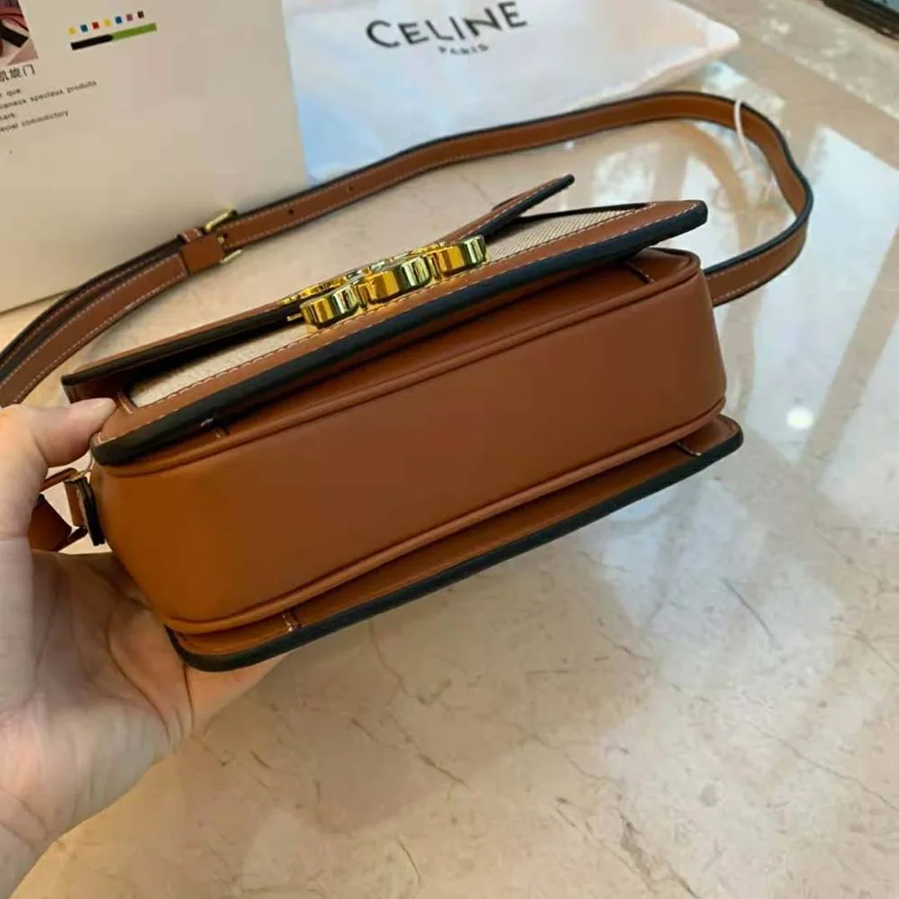 Celine Teen Triomphe Bag in Textile and Natural Calfskin for Women
