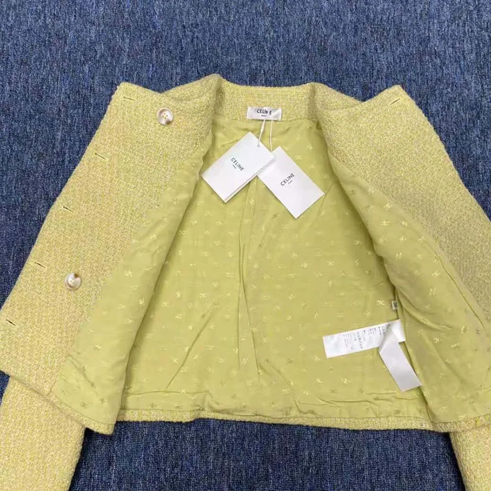Celine Chasseur Jacket in Boucle Tweed for Women in Yellow