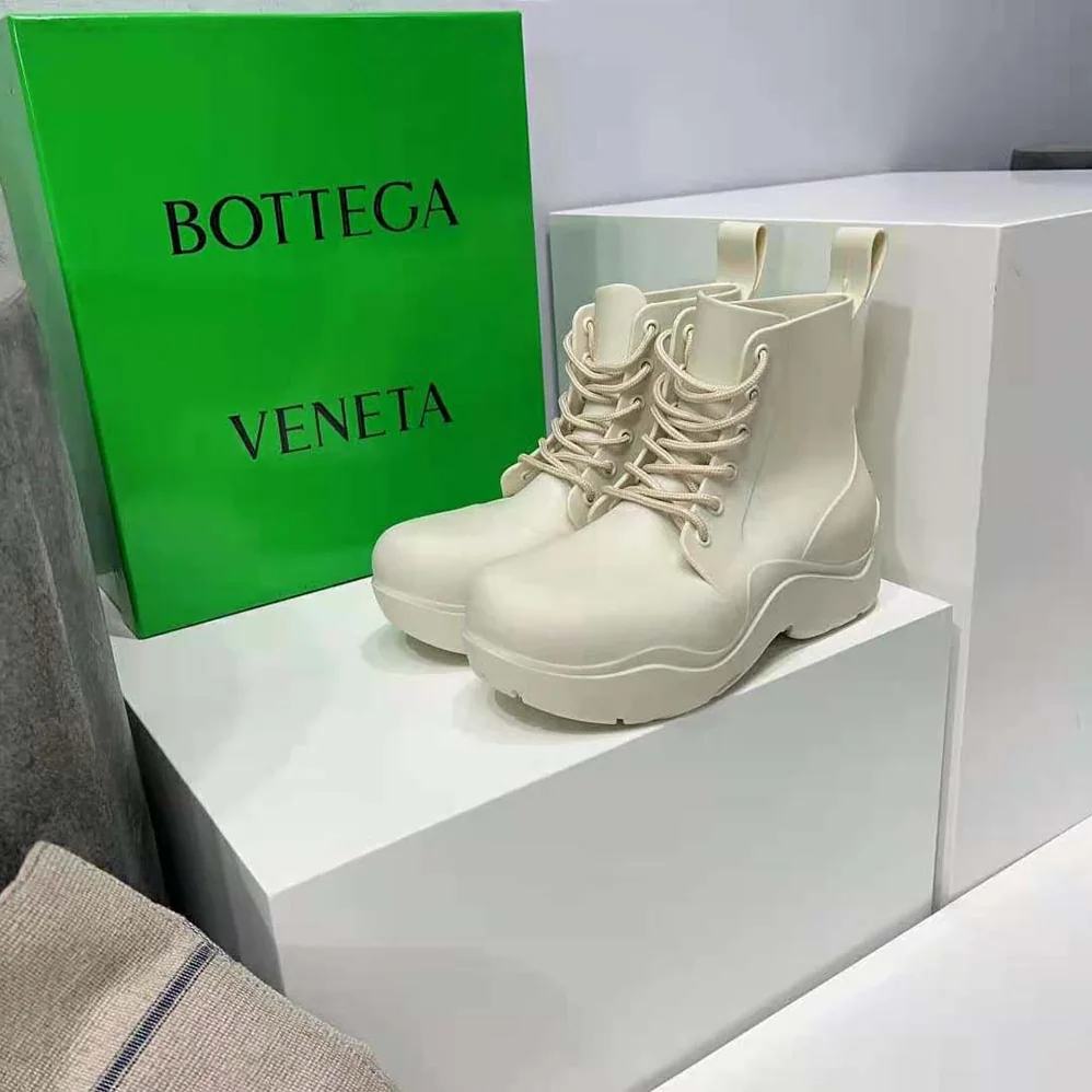 Bottega Veneta Puddle Lace-Up Ankle Boot for Unisex in White Bottega Veneta Puddle Lace-Up Ankle Boot for Unisex in White