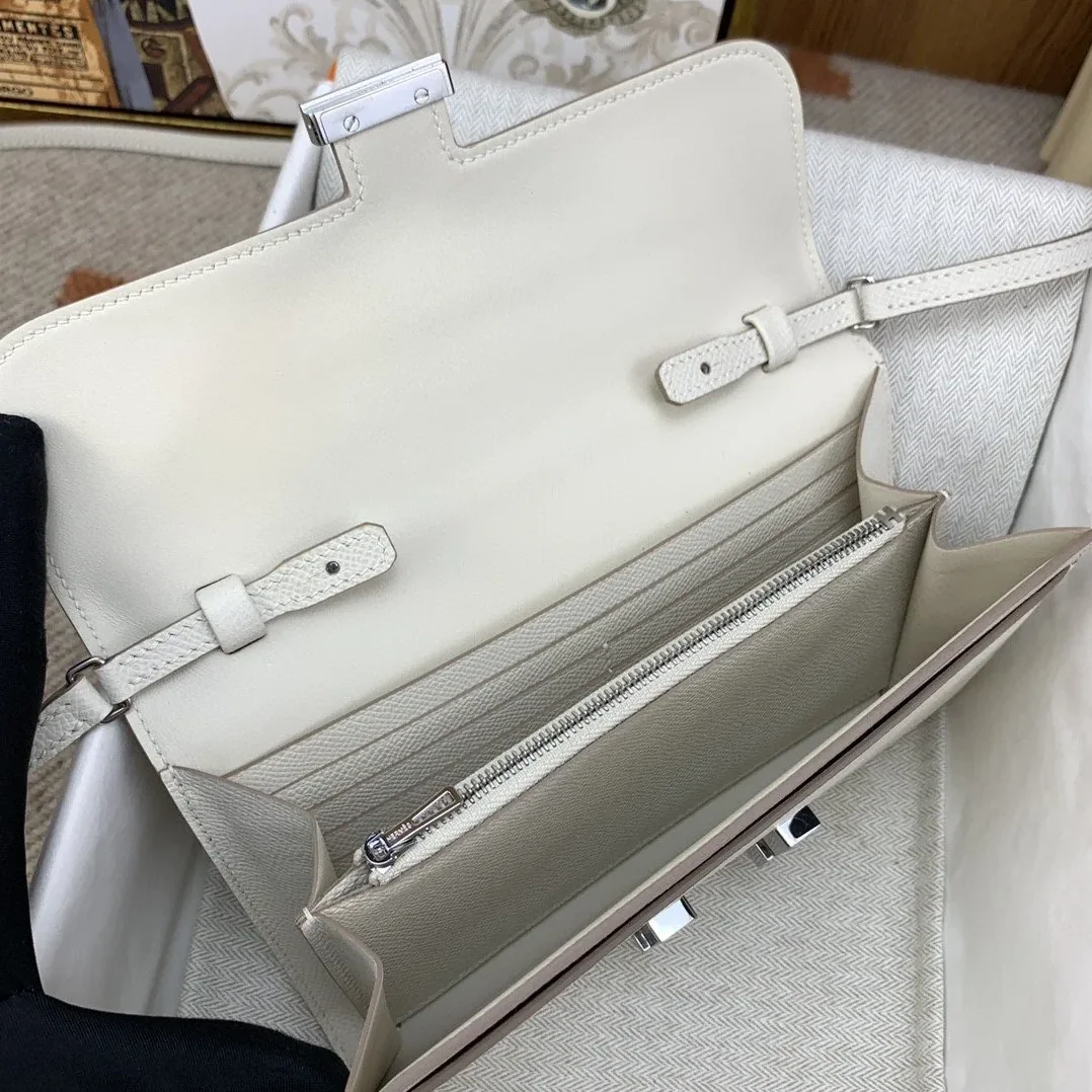 Hermes Constance Long Togo Wallet White, Silver Toned Hardware Bag